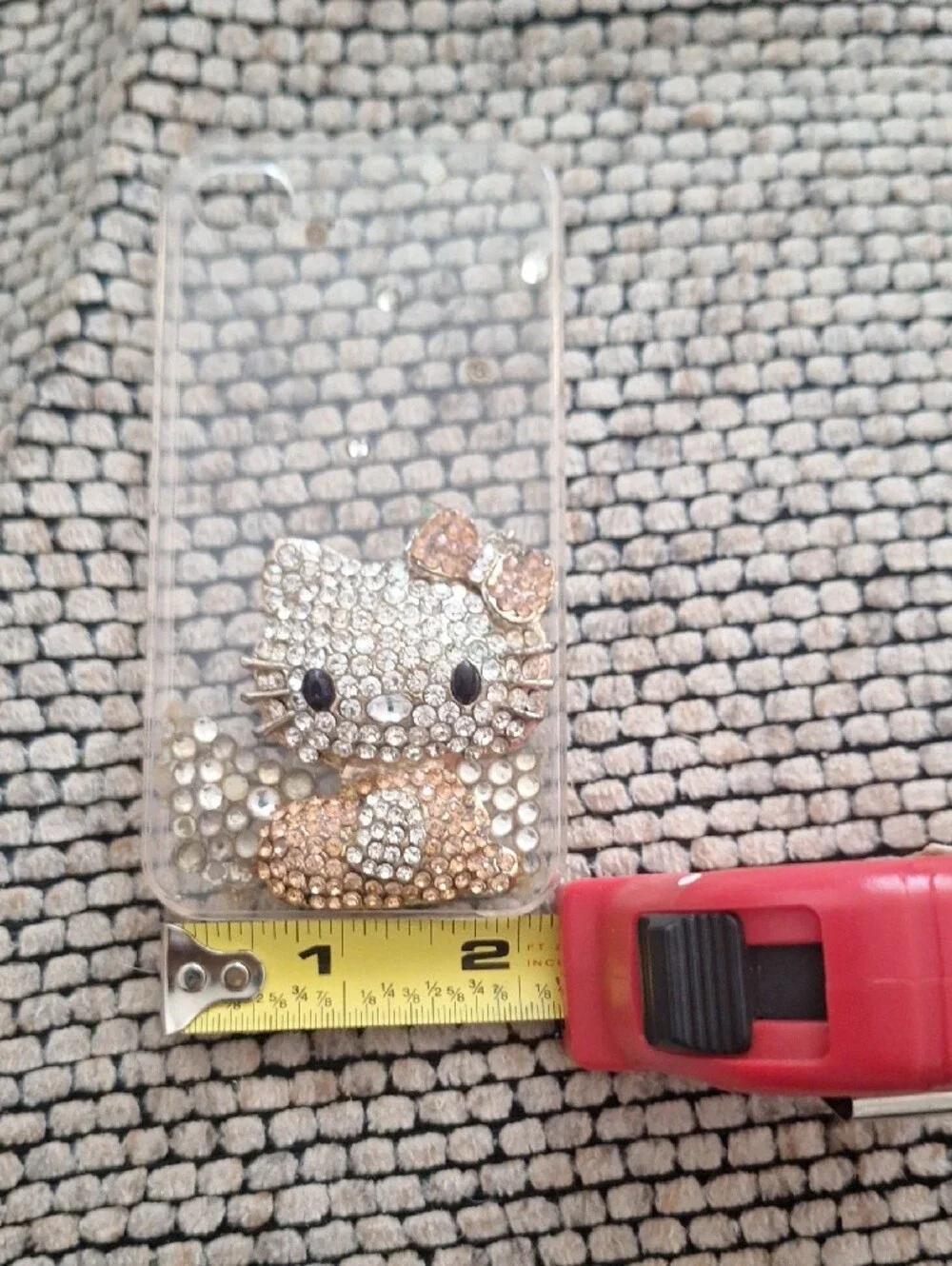 Crystal Hello Kitty Style Clear Phone Case with Gold & Silver Rhinestones